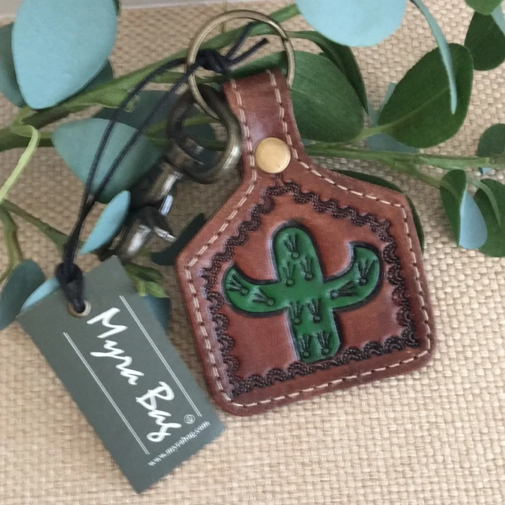 NWT Myra Bag Succulent Hand-Tooled Leather Key Fob Key Chain Bag Charm